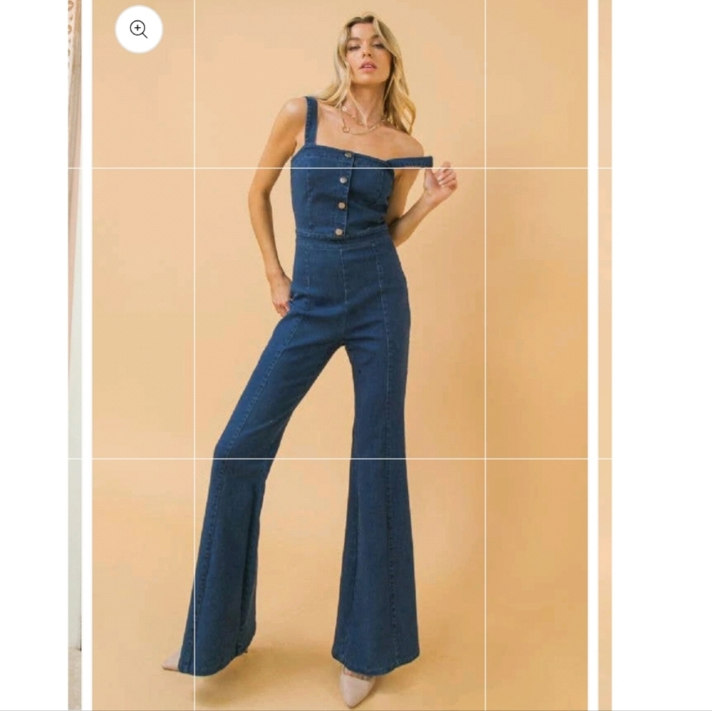 Retro 70s denim flare bell bottom jumpsuit